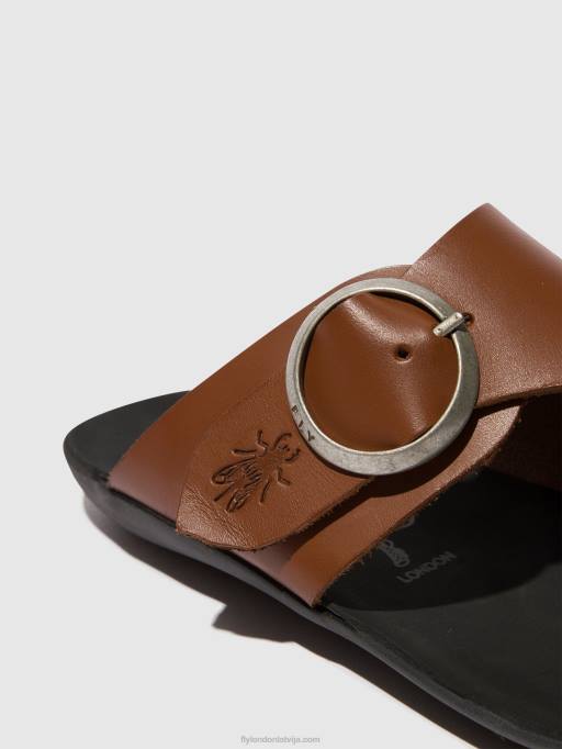 lv Fly London sievietes atvērtā pirksta mūļi vizlas758 konjaks 80JP382