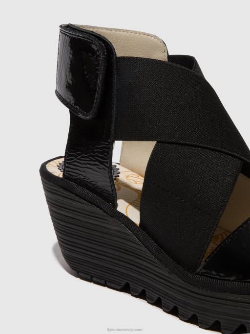 lv Fly London sievietes krosovera sandales yuba385 luksors melns 80JP390