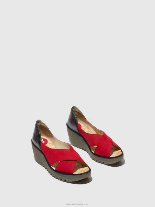 lv Fly London sievietes krosoveru sandales yoma307 lūpu krāsa sarkana/grafīta 80JP483