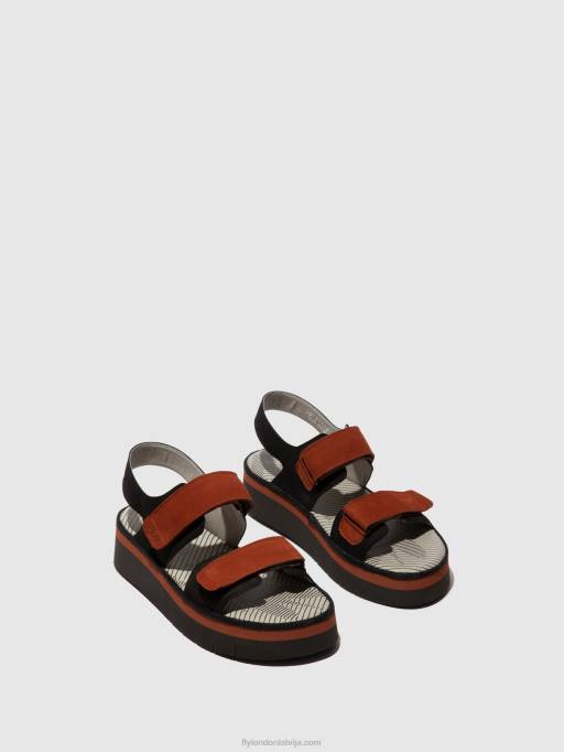 lv Fly London sievietes sling-back sandales cori377 melns/ķieģelis 80JP576