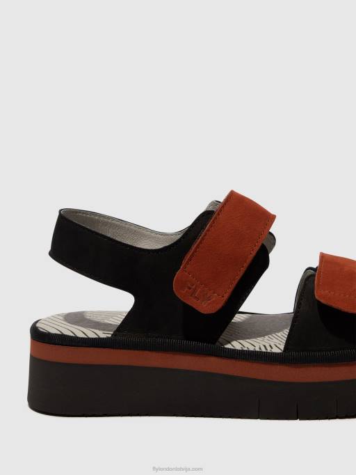 lv Fly London sievietes sling-back sandales cori377 melns/ķieģelis 80JP576