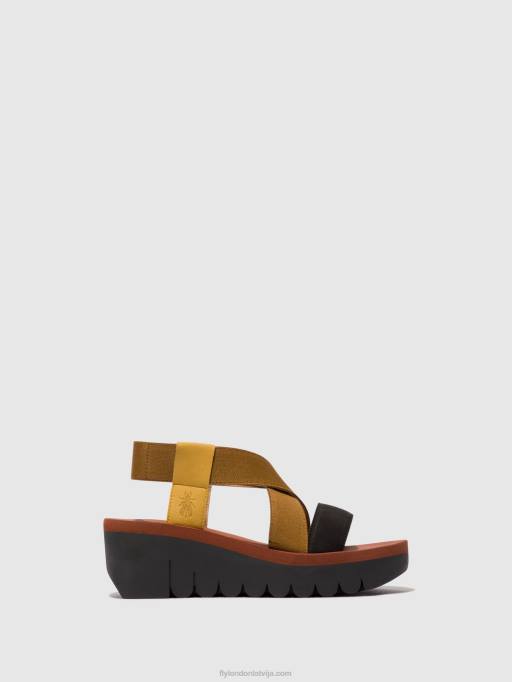 lv Fly London sievietes sling-back sandales yabi922 kamene/kamielis/melns 80JP446