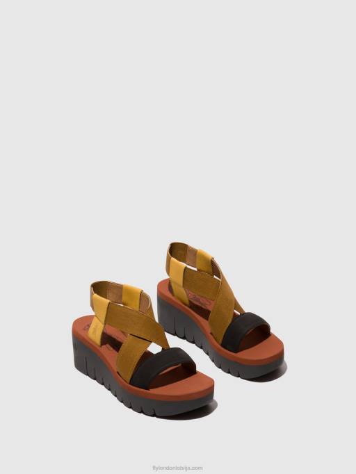 lv Fly London sievietes sling-back sandales yabi922 kamene/kamielis/melns 80JP446