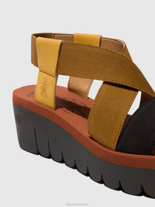 lv Fly London sievietes sling-back sandales yabi922 kamene/kamielis/melns 80JP446