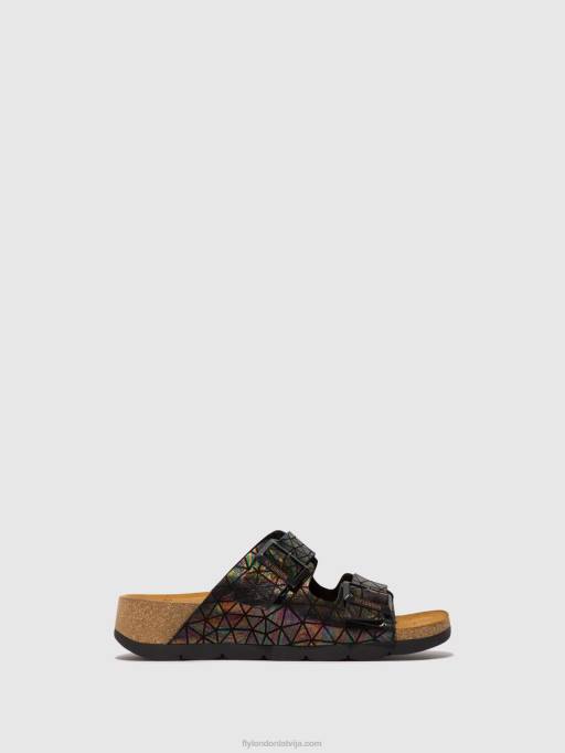 lv Fly London sievietes sprādzes sandales caja721 melnais benzīns 80JP500
