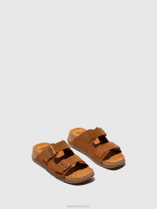 lv Fly London sievietes sprādzes sandales caja721 zamšādas kamielis 80JP391