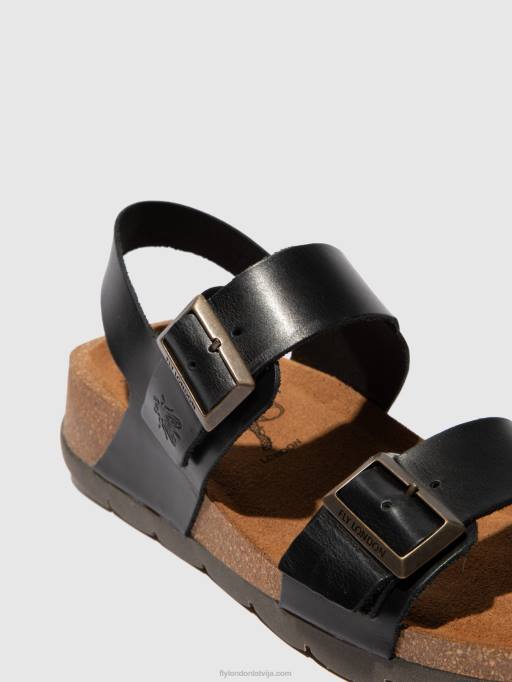 lv Fly London sievietes sprādzes sandales ceke722 brikšņi melni 80JP612
