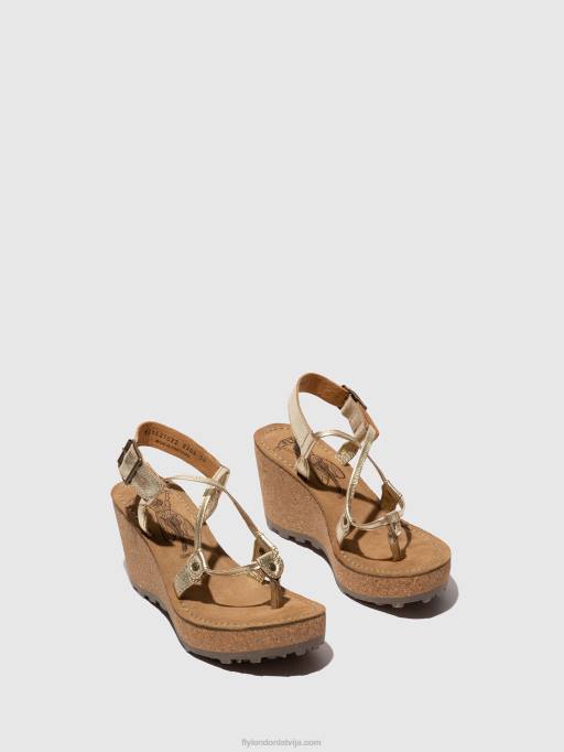 lv Fly London sievietes t-siksnu sandales gosh zelts 80JP521