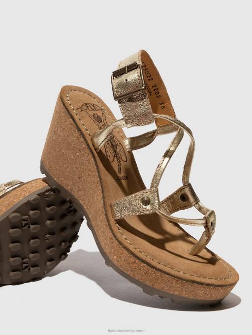 lv Fly London sievietes t-siksnu sandales gosh zelts 80JP521