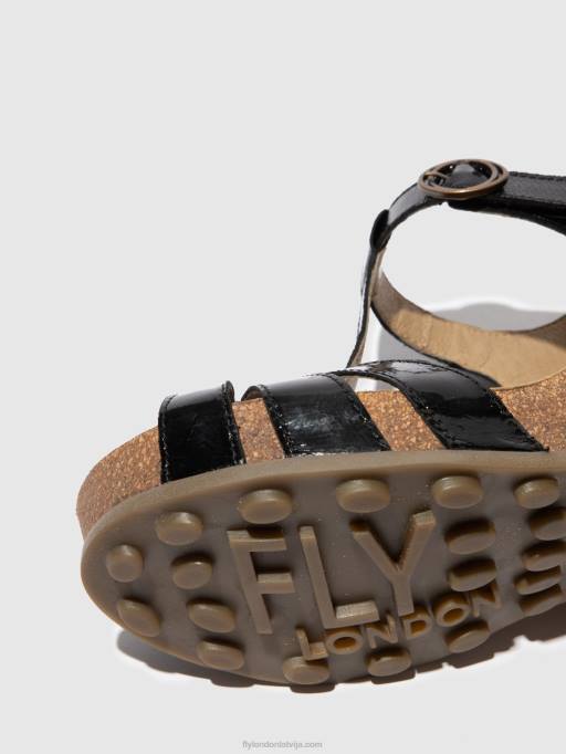 lv Fly London sievietes t-siksnu sandales gumy777 luksors melns 80JP610