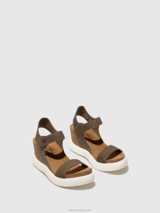 lv Fly London sievietes velcro sandales gogo967 haki 80JP398