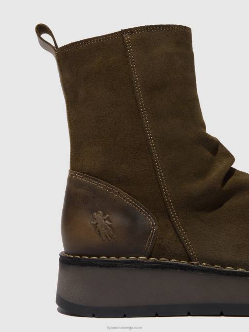 lv Fly London sievietes zip up boots reno053 eļļas zamšādas/paklāju nogulsnes/olīvu 80JP320